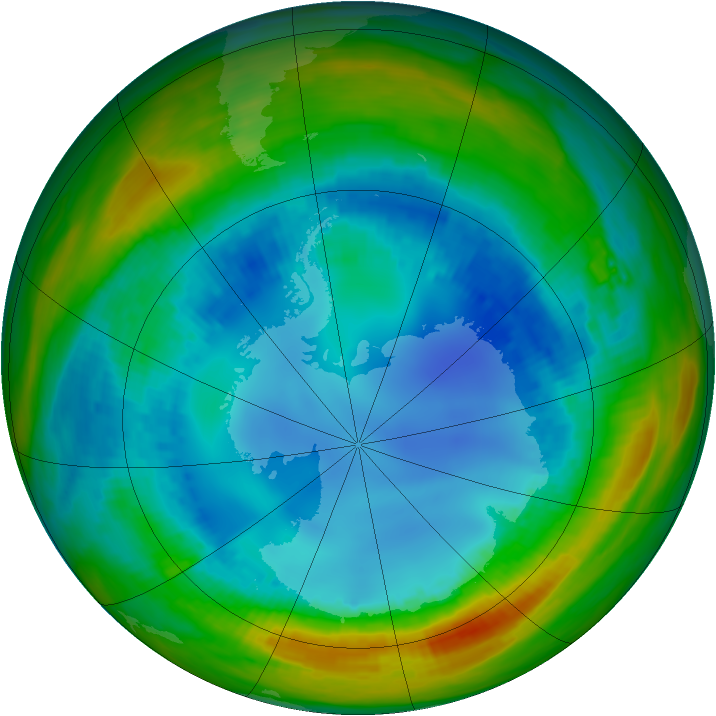 Antarctic ozone map for 11 August 1991